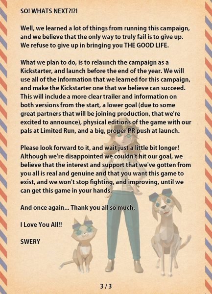The Good Life Failed to Meet Crowd Funding Goals - Message 3 of 3