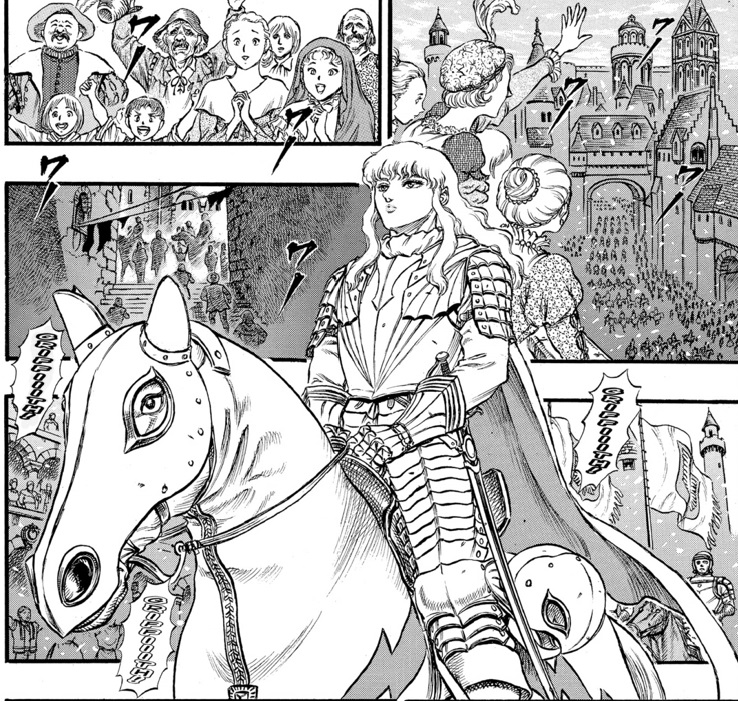 Griffith rides into town in Berserk