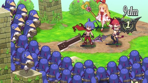 Disgaea D2: A Brighter Darkness - Group with a bunch of prinnies