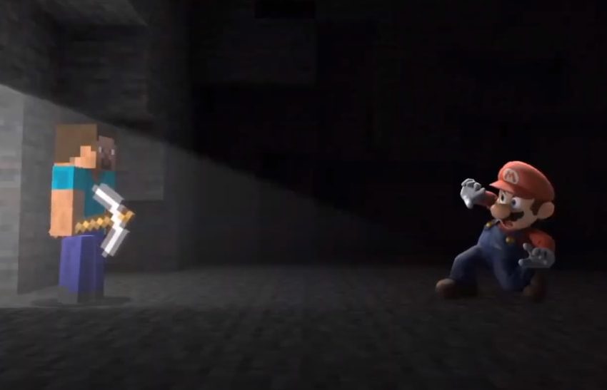 Mario meets Minecraft Steve in super smash bros ultimate