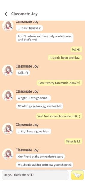Guitar Girl chats with Classmate Joy in Guitar Girl for iOS and Android