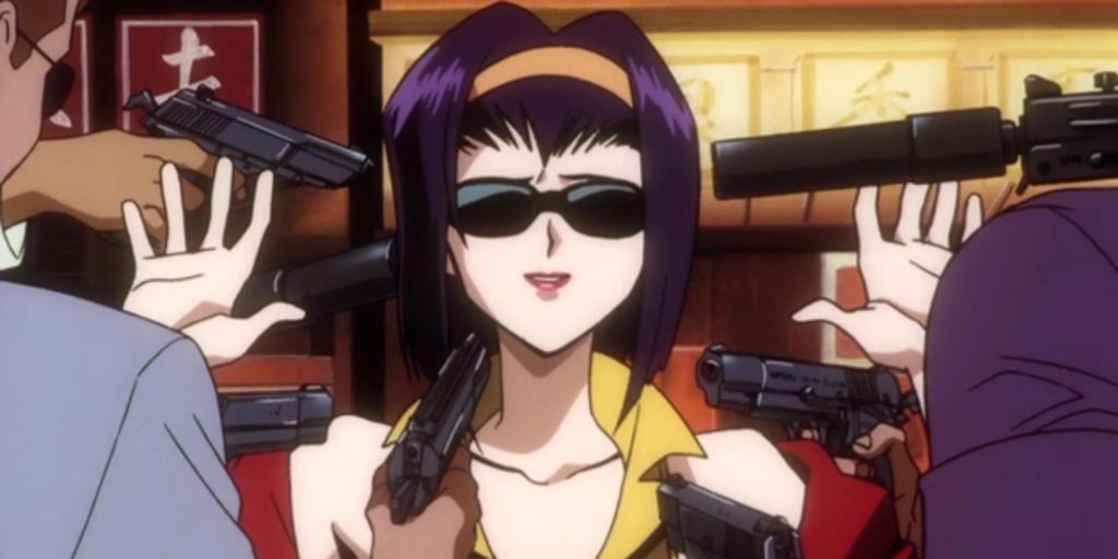 Faye Valentine with guns pointed at her