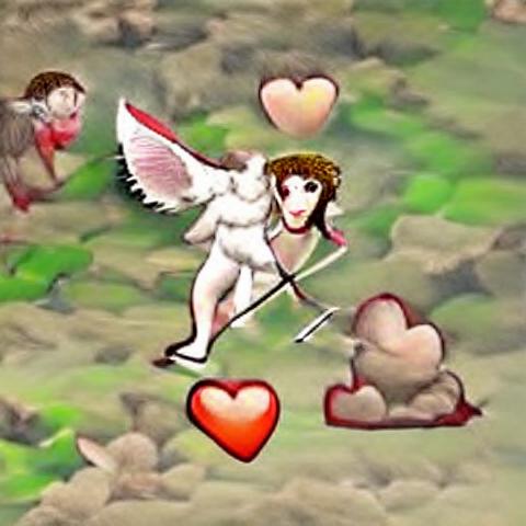 AI art: Cupid descends from the heavens and becomes a human woman, attempts dating