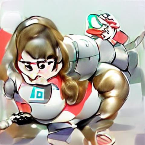AI art: Nintendo lady who can crush you between her thighs runs away from robots