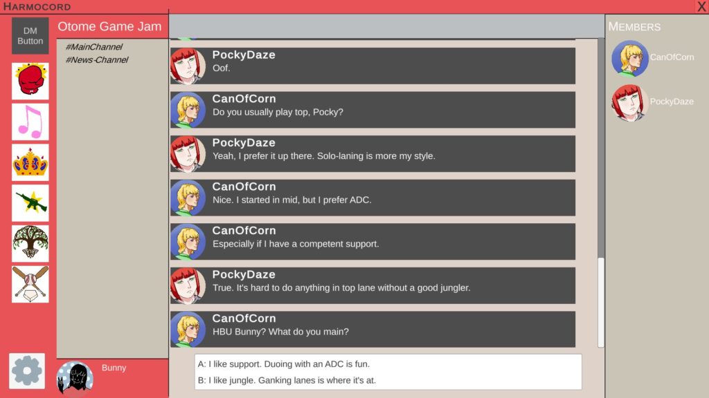 Chatroom-based otome In Game Crush