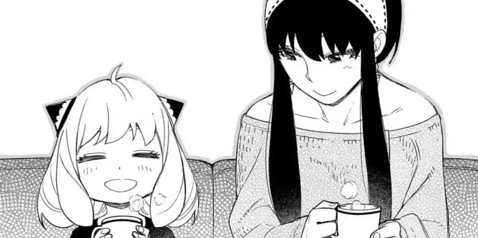 Yor Forger and Anya drinking cocoa