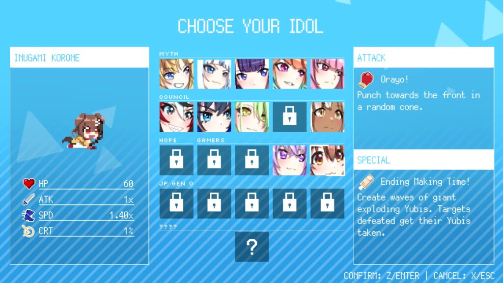 HoloCure update character select screen