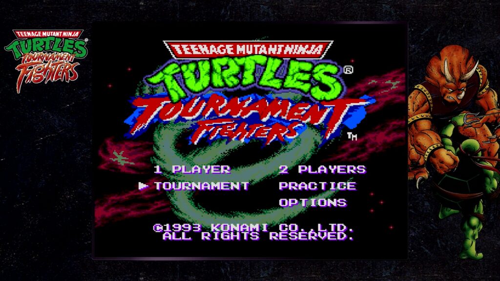 Teenage Mutant Ninja Turtles: Tournament Fighters for Mega Drive title screen