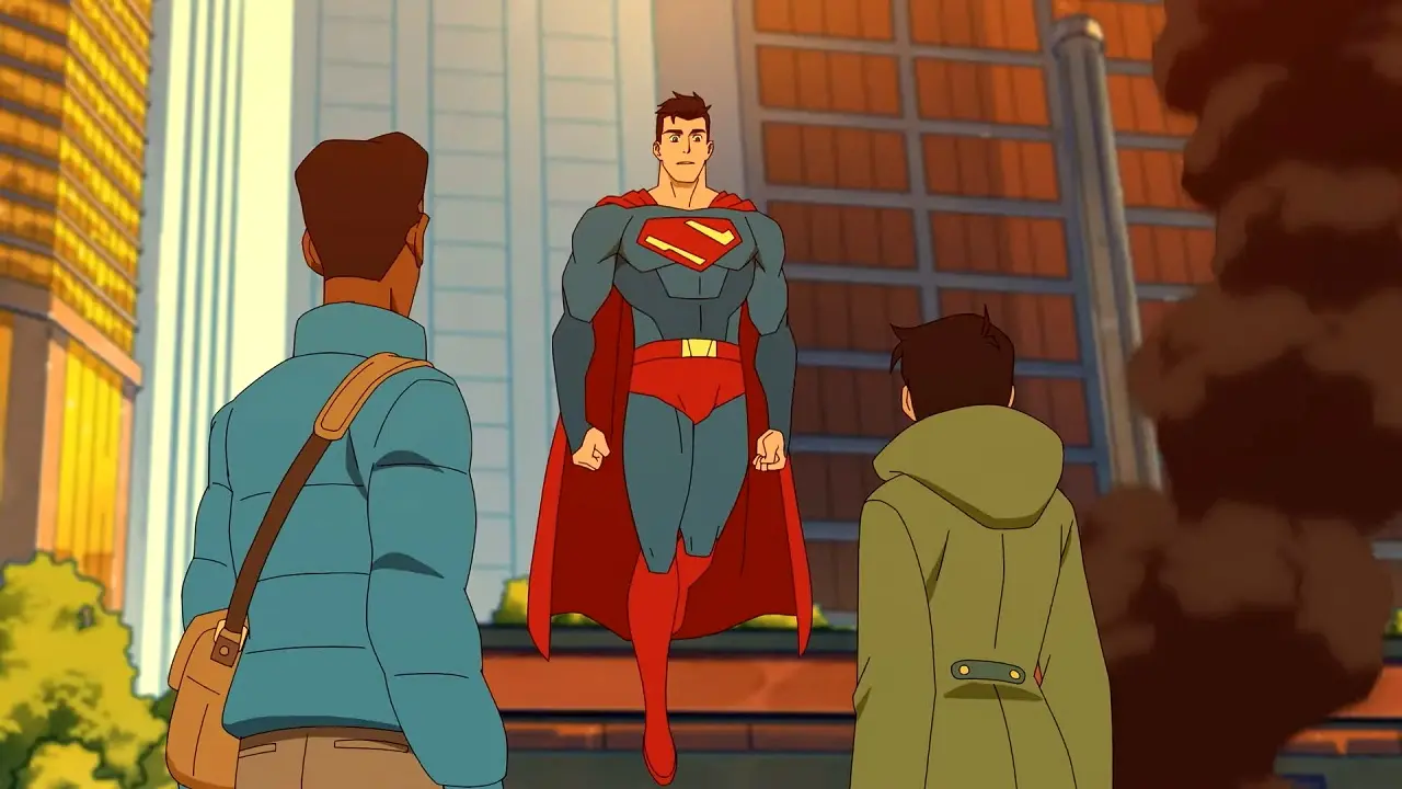 My Adventures With Superman - Superman hovers above Lois and Jimmy