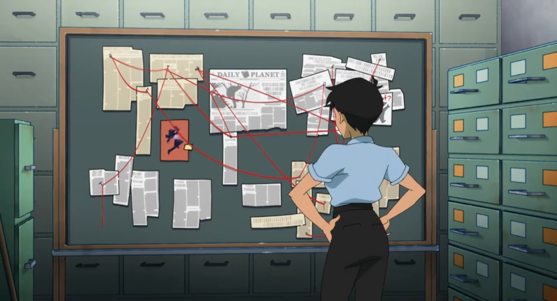 Lois Lane in front of her murder board in My Adventures With Superman