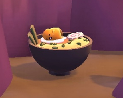 Gudetama in a ramen bowl - Hello Kitty Island Adventure