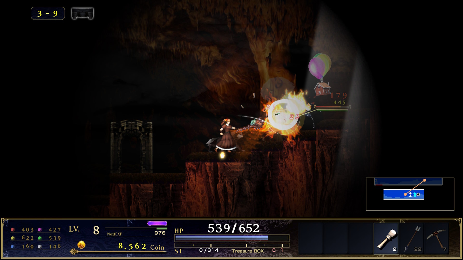 Astlibra Gaiden: The Cave of Phantom Mist staff weapon gameplay.