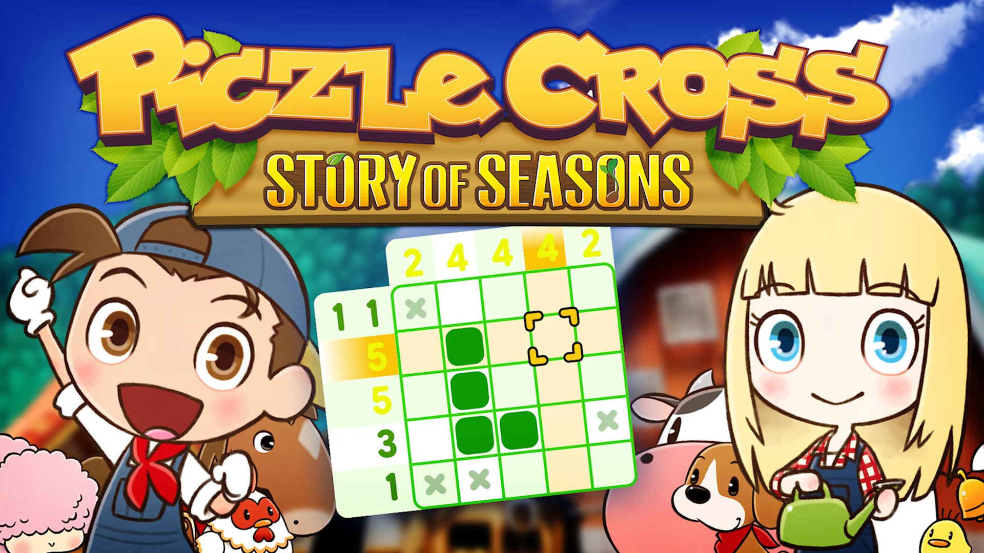 Piczle Cross Story of Seasons logo alongside the two main characters.